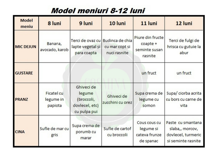 Exemple Meniuri 8 12 Luni Nutritia Copilului